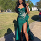 Unique Sweetheart Dark Green Mermaid Satin Sequin Slit Without Sleeves Long Prom Dress, Evening Dress C6366