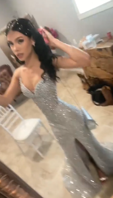 Silver Sparkly Spaghetti Straps Satin Sequin Mermaid Beaded Slit Without Sleeves Long Prom Dress, Evening Dress C6370