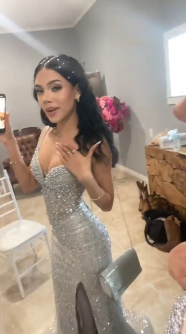 Silver Sparkly Spaghetti Straps Satin Sequin Mermaid Beaded Slit Without Sleeves Long Prom Dress, Evening Dress C6370