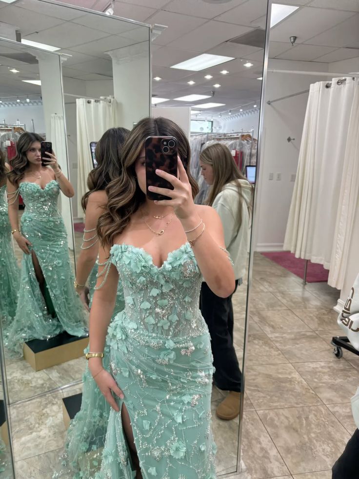 Pretty Mint Green Off The Shoulder Satin Tulle Sequin Mermaid Slit Applique Without Sleeves Long Prom Dress, Evening Dress C6371