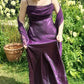 Elegant Mermaid Purple Spaghetti Straps Satin Chiffon Without Sleeves Long Prom Dress, Evening Dress C6375