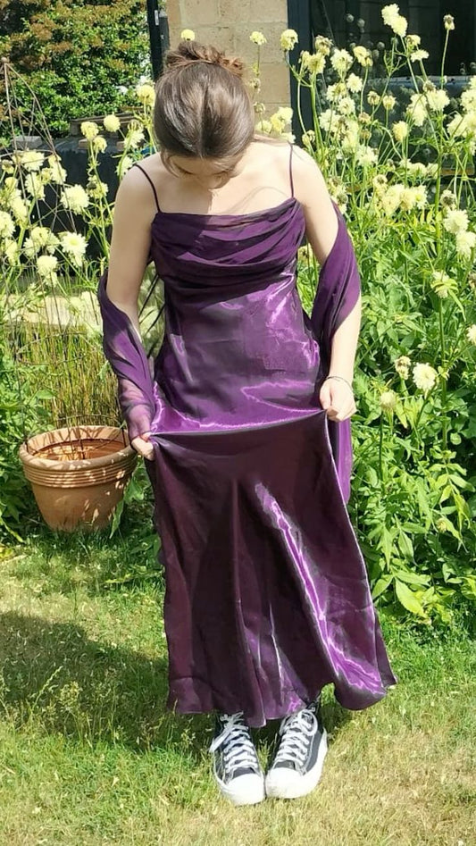 Elegant Mermaid Purple Spaghetti Straps Satin Chiffon Without Sleeves Long Prom Dress, Evening Dress C6375