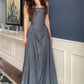 Formal A Line Gray Strapless Satin Without Sleeves Long Prom Dress, Evening Dress C6376