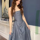 Formal A Line Gray Strapless Satin Without Sleeves Long Prom Dress, Evening Dress C6376