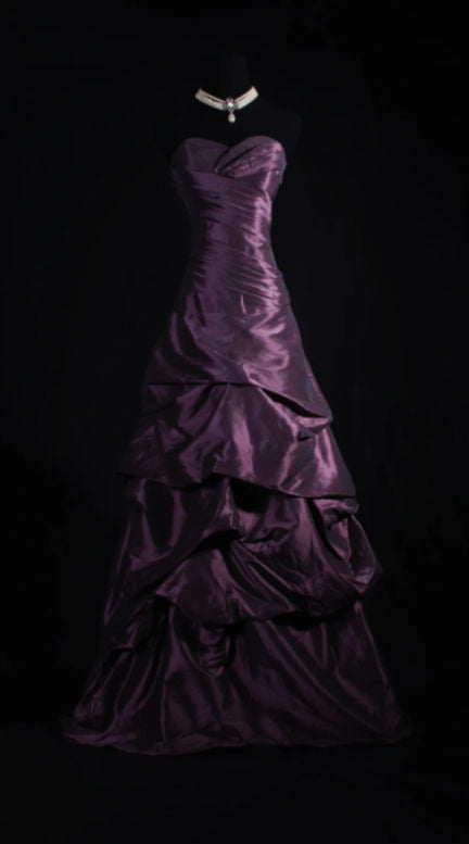 Retro A Line Purple Strapless Pleated Satin Without Sleeves Long Prom Dress, Evening Dress C6377
