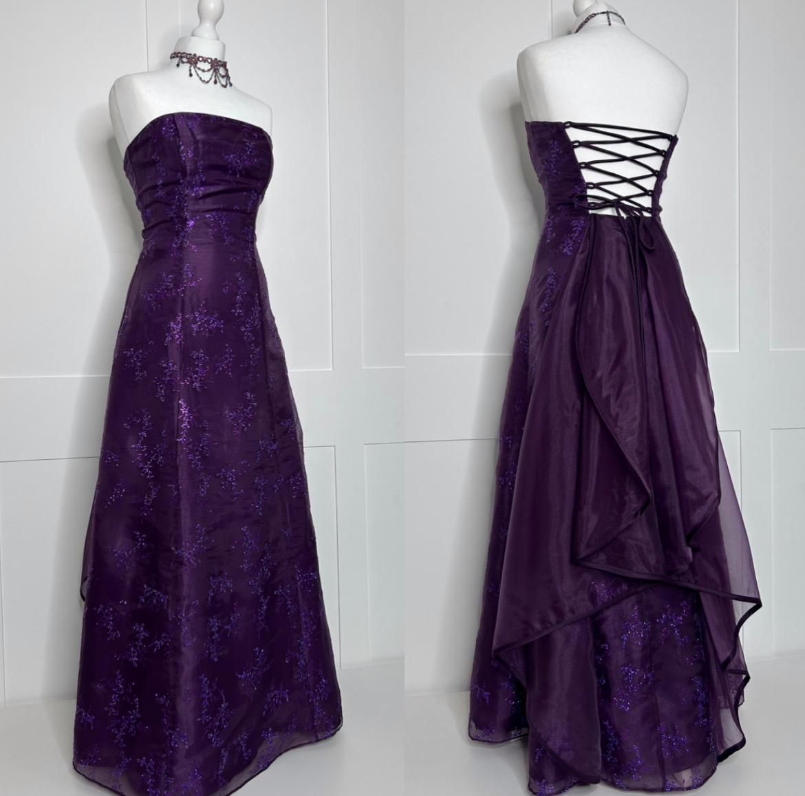 Classy A Line Strapless Dark Purple Satin Tulle Without Sleeves Long Prom Dress, Evening Dress C6379