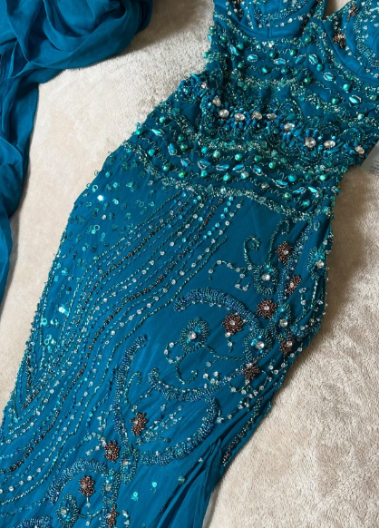 Gorgeous Mermaid Halter Chiffon Beaded With Scarf Without Sleeves Long Prom Dress, Evening Dress C6381