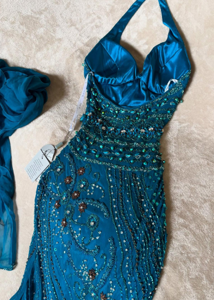 Gorgeous Mermaid Halter Chiffon Beaded With Scarf Without Sleeves Long Prom Dress, Evening Dress C6381