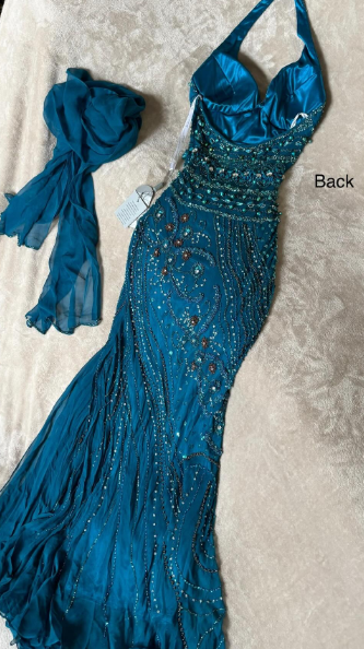 Gorgeous Mermaid Halter Chiffon Beaded With Scarf Without Sleeves Long Prom Dress, Evening Dress C6381