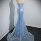 Sparkly Mermaid Strapless Tulle Sequin Beaded Without Sleeves Long Prom Dress, Evening Dress C6382