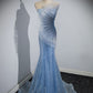 Sparkly Mermaid Strapless Tulle Sequin Beaded Without Sleeves Long Prom Dress, Evening Dress C6382