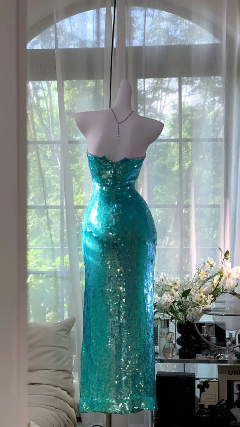 Chic Mermaid Strapless Sequin Without Sleeves Long Prom Dress, Evening Dress C6383