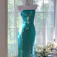 Chic Mermaid Strapless Sequin Without Sleeves Long Prom Dress, Evening Dress C6383