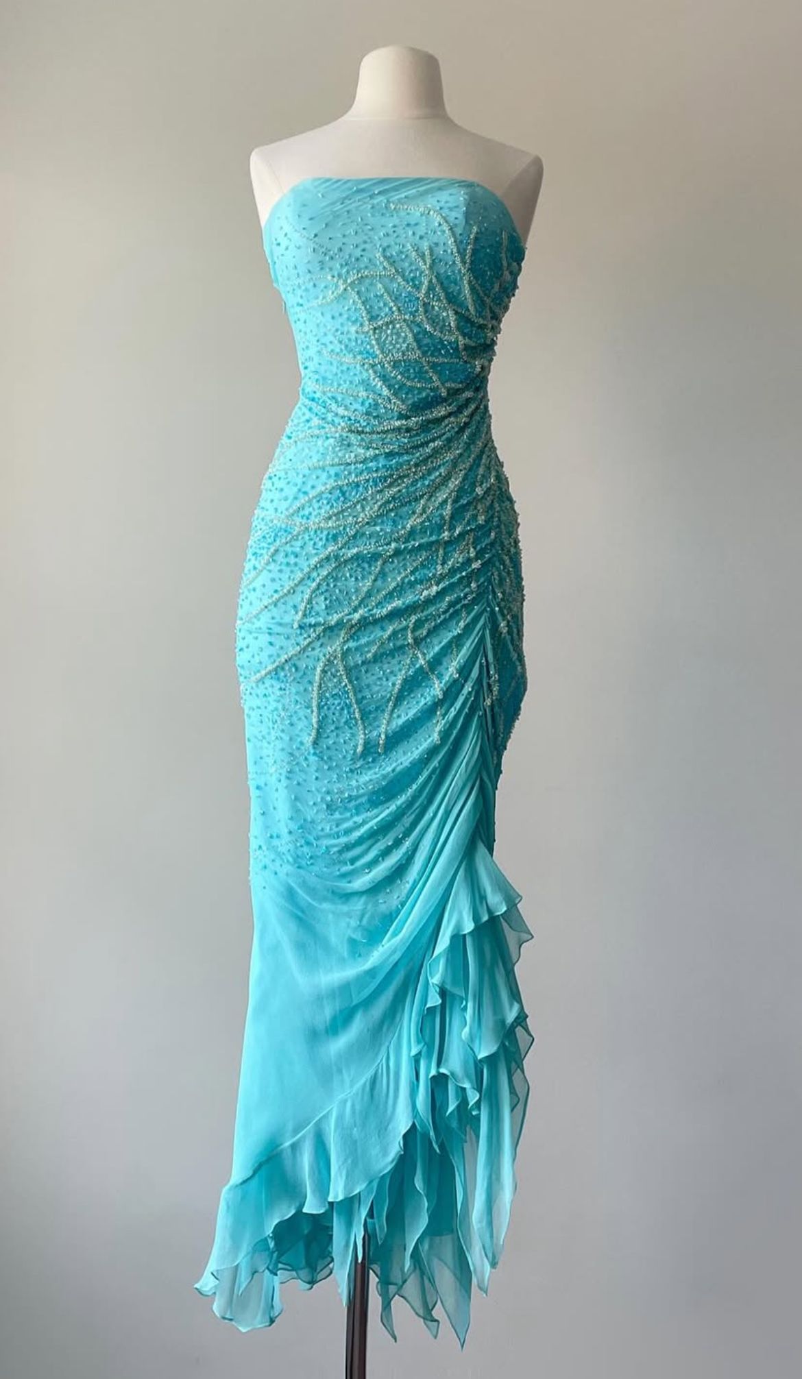 Unique Mermaid Strapless Chiffon Beaded Without Sleeves Long Prom Dress, Evening Dress C6384