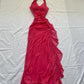 Pretty Mermaid Halter Ruffle Chiffon Without Sleeves Long Prom Dress, Evening Dress C6400