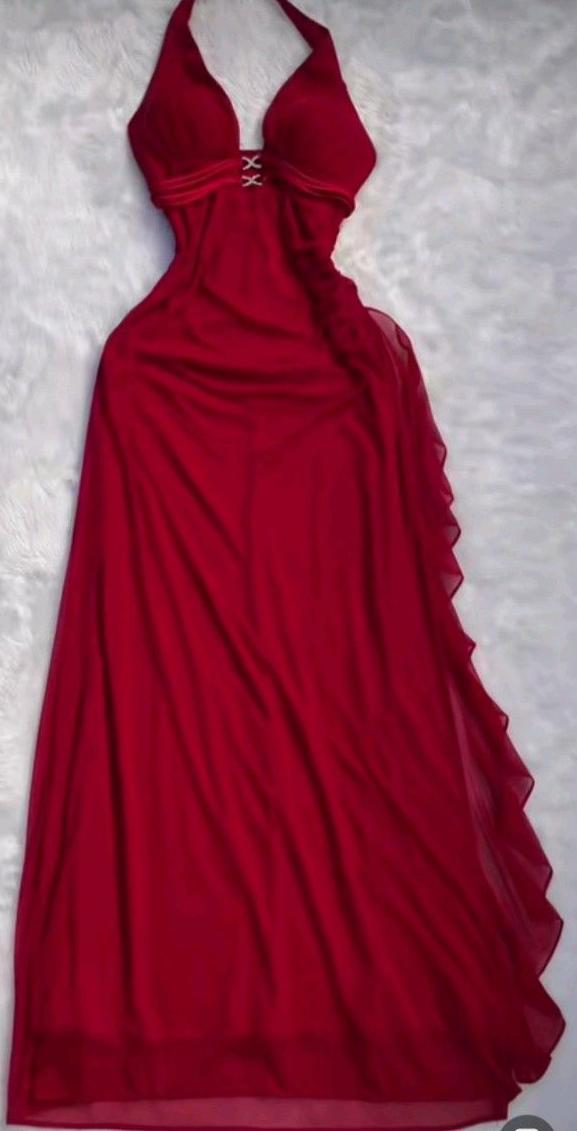 Robe de bal longue bordeaux sirène dos nu à volants en mousseline sans manches, robe de soirée C6401