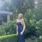 Navy Blue Mermaid Strapless Lace Without Sleeves Long Prom Dress, Evening Dress C6408