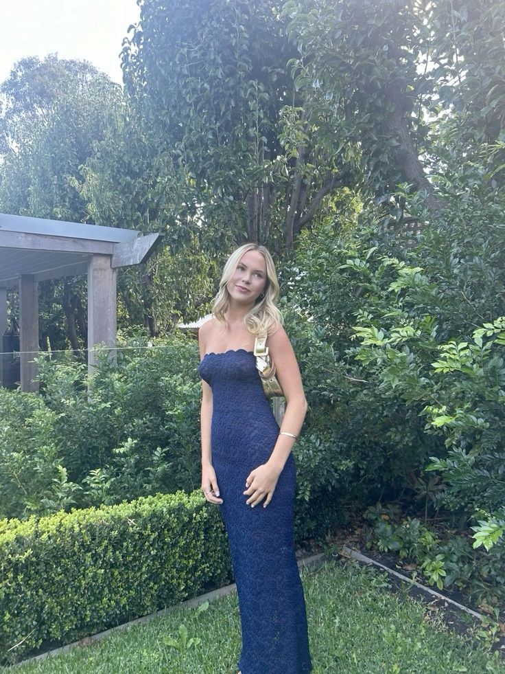 Navy Blue Mermaid Strapless Lace Without Sleeves Long Prom Dress, Evening Dress C6408