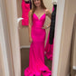 Pretty Mermaid Halter Hot Pink Satin Without Sleeves Long Prom Dress, Evening Dress C6414