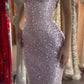Robe de bal longue sirène rose clair brillante à sequins, sans manches, modèle C6416