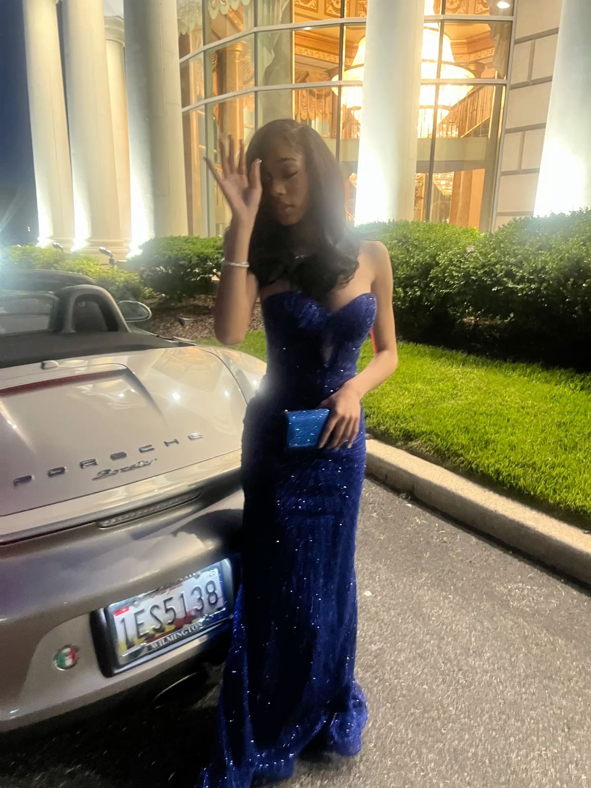 Robe de bal longue sirène bleu roi à sequins et paillettes, sans manches, en satin, modèle C6417