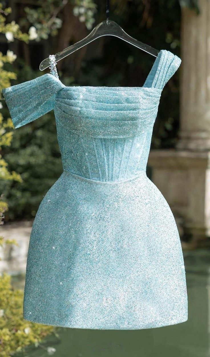 Robe de soirée Chic trapèze courte à paillettes bleues, tenue de 18e anniversaire, C643