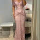 Robe de bal longue sirène lilas brillant à sequins épaules dénudées et sans manches, robe de soirée C6448
