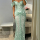 Robe de bal longue sirène lilas brillant à sequins épaules dénudées et sans manches, robe de soirée C6448