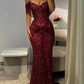 Robe de bal longue sirène lilas brillant à sequins épaules dénudées et sans manches, robe de soirée C6448