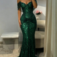 Robe de bal longue sirène lilas brillant à sequins épaules dénudées et sans manches, robe de soirée C6448