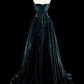 Robe de bal longue rétro bleu sarcelle, bustier, en satin sans manches, référence C6456
