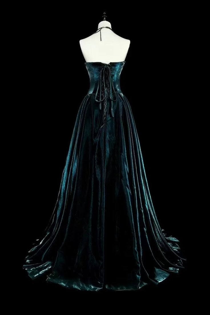 Robe de bal longue rétro bleu sarcelle, bustier, en satin sans manches, référence C6456