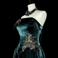 Robe de bal longue rétro bleu sarcelle, bustier, en satin sans manches, référence C6456