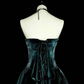 Robe de bal longue rétro bleu sarcelle, bustier, en satin sans manches, référence C6456