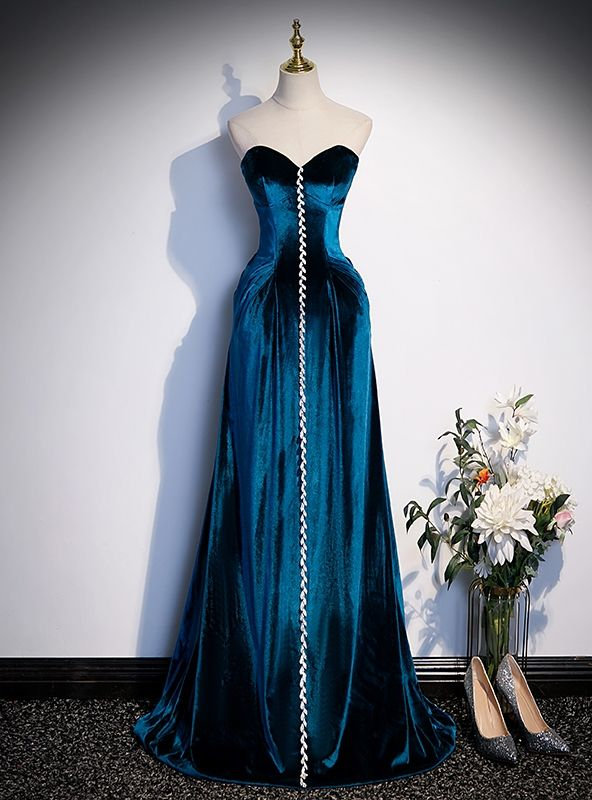 Robe de bal longue en velours à décolleté cœur et perles, sans manches, modèle Obsession C6457