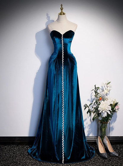 Robe de bal longue en velours à décolleté cœur et perles, sans manches, modèle Obsession C6457