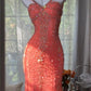 Gorgeous Mermaid Spaghetti Straps Watermelon Tulle Sequin Without Sleeves Long Prom Dress, Evening Dress C6481