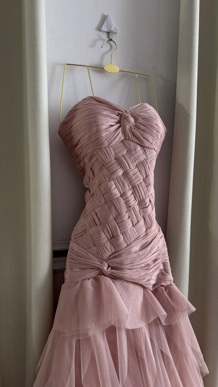 Chic Dusty Pink Mermaid Strapless Tulle Without Sleeves Long Prom Dress, Evening Dress C6483