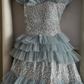 Chic A Line Strapless Tiered Tulle Sequin Beaded Without Sleeves Long Prom Dress, Evening Dress C6484