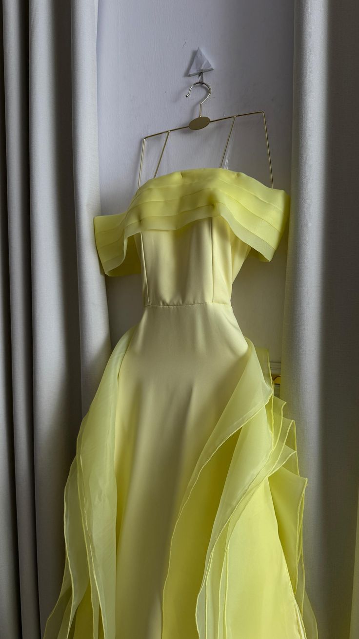 Classy A Line Off The Shoulder Yellow Satin Tulle Without Sleeves Long Prom Dress, Evening Dress C6485