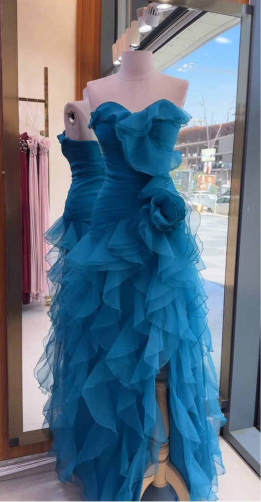 Charming Mermaid Sweetheart Ruffle Chiffon Without Sleeves Long Prom Dress, Evening Dress C6486