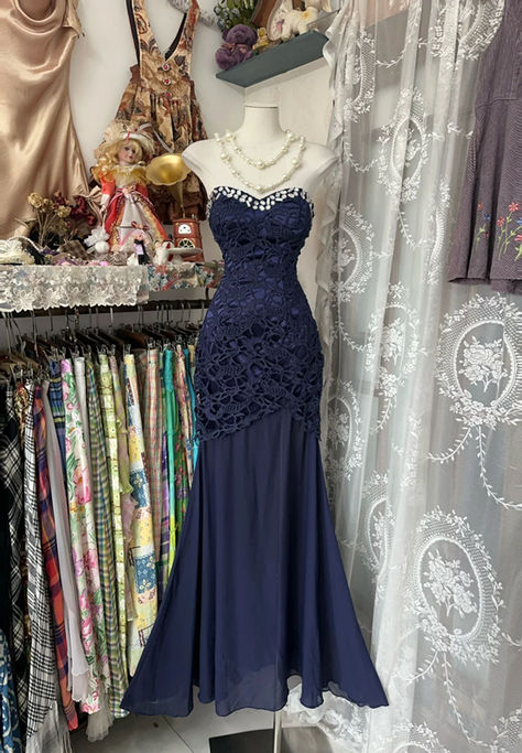 Unique Mermaid Sweetheart Lace Chiffon Beaded Without Sleeves Long Prom Dress, Evening Dress C6487