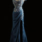 Pretty Mermaid Off The Shoulder Satin Floral Applique Slit Without Sleeves Long Prom Dress, Evening Dress C6488