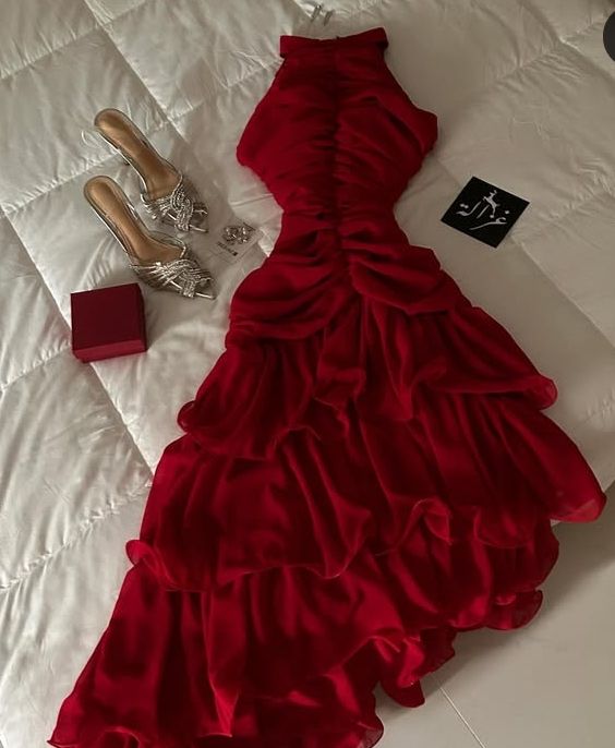 Elegant Burgundy A Line Halter Pleated Chiffon Without Sleeves Long Prom Dress, Evening Dress C6489