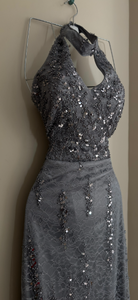 Shiny Gray Mermaid Halter Tulle Sequin Without Sleeves Long Prom Dress, Evening Dress C6490