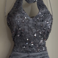 Shiny Gray Mermaid Halter Tulle Sequin Without Sleeves Long Prom Dress, Evening Dress C6490
