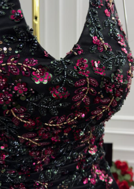 Gorgeous Mermaid Halter Satin Sequin Beaded Without Sleeves Long Prom Dress, Evening Dress C6491