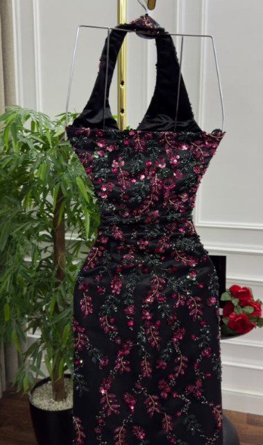 Gorgeous Mermaid Halter Satin Sequin Beaded Without Sleeves Long Prom Dress, Evening Dress C6491