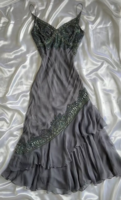 Chic A Line Spaghetti Straps Chiffon Lace Without Sleeves Long Prom Dress, Evening Dress C6493