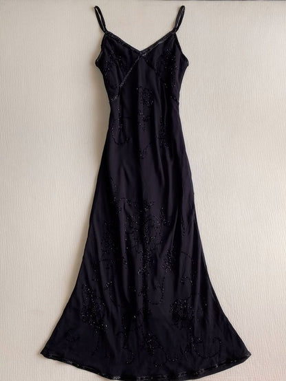 Pretty A Line Spaghetti Straps Satin Beaded Without Sleeves Long Prom Dress, Evening Dress C6495